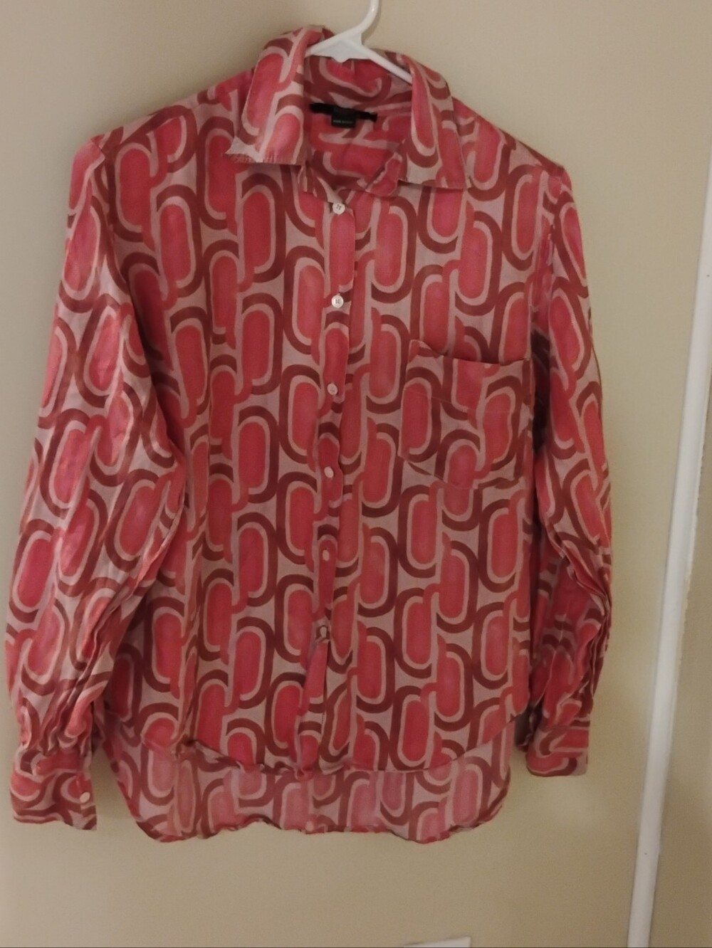 Seventy Venezia Groovy Print Collared Silk Button Down Shirt Fits Sz M